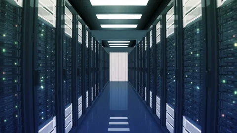 Seamless Motion Through the Server Racks with Opening Doors in Data Center Stock Footage 94403087