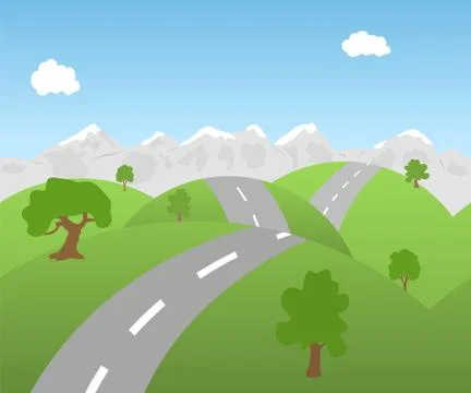 Seamless mountain landscape with road Stock Illustration