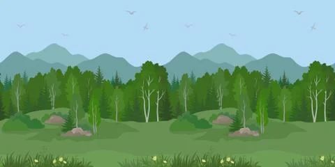 Seamless Mountain Landscape with Trees Stock Illustration
