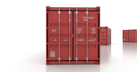 Seamless move thru shipping containers with doors opening on white background Stock Footage 114306682