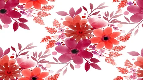 Seamless moving background of red flowers on a white background Stock Footage 122024751