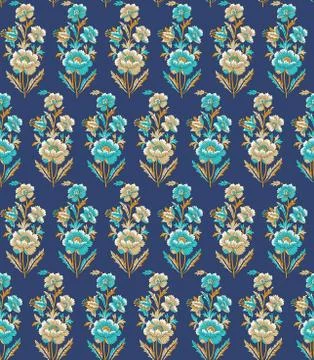 Seamless mughal flower pattern with blue color Stock Illustration