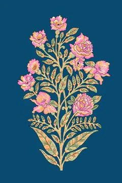 Seamless mughal flower pattern on blue color Stock Illustration