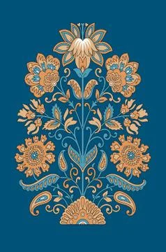 Seamless mughal flower pattern with blue background Stock Illustration