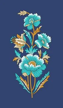 Seamless mughal flower pattern with blue color Stock Illustration