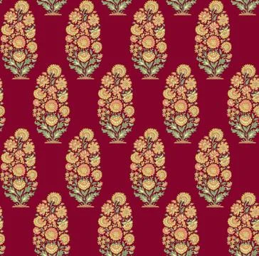 Seamless mughal flower pattern on red color Stock Illustration