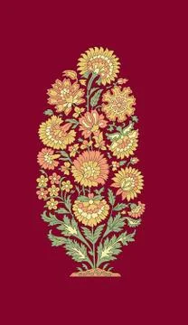 Seamless mughal flower pattern on red color Stock Illustration