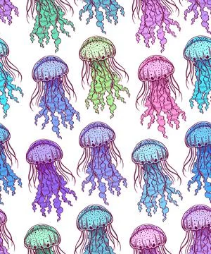 Seamless multi-colored jellyfish Stock Illustration