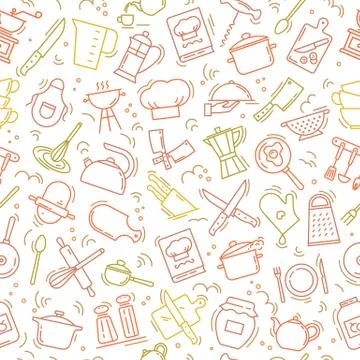 The seamless multi-colored pattern on the kitchen theme with a variety of Stock Illustration