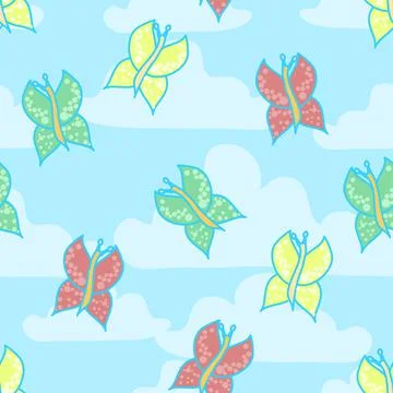 Seamless Multicolor Butterfly Repeat Pattern On A Sky Background Stock Illustration
