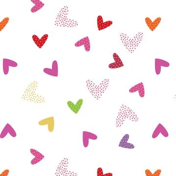 Seamless multicolor chaotic heart pattern. stylish hipster texture design. Stock Illustration