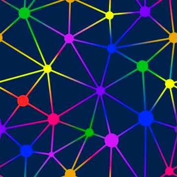 Seamless multicolor net with dots and lines. Irregular form. Stock Illustration