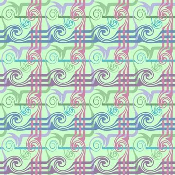 Seamless multicolor pattern for filling the plane, with stripes and curls Stock Illustration