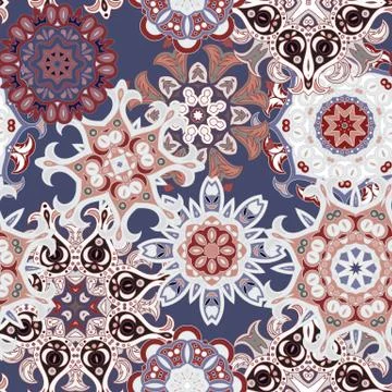 Seamless multicolor pattern with oriental mandalas. Islam, Arabic, Asian motifs Stock Illustration