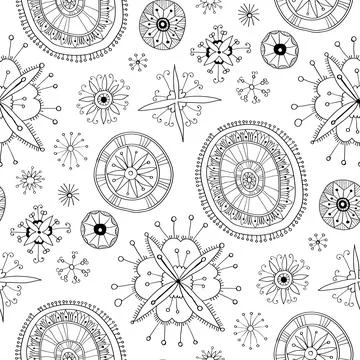 Seamless multicolor pattern with oriental mandalas. Kaleidoscope elements Stock Illustration
