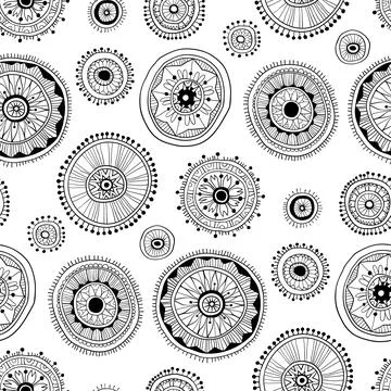 Seamless multicolor pattern with oriental mandalas. Kaleidoscope elements Stock Illustration