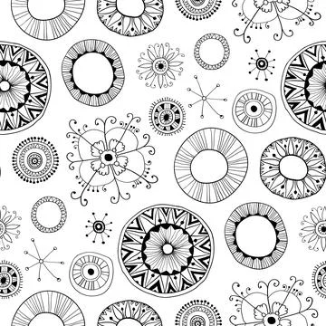 Seamless multicolor pattern with oriental mandalas. Kaleidoscope elements. Stock Illustration