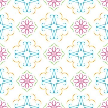 Seamless multicolored abstract geometric vector pattern with floral arabesques 스톡 일러스트