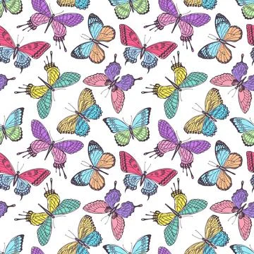 Seamless multicolored butterflies Stock Illustration