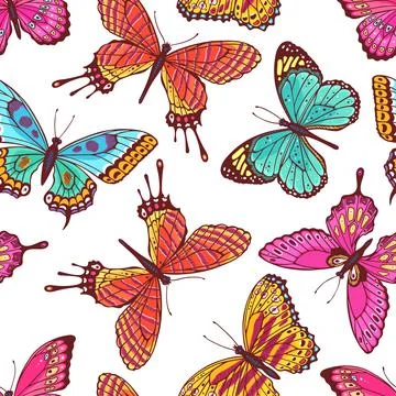 Seamless multicolored butterflies Ilustración de archivo