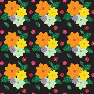 Seamless multicolored floral pattern on dark Stock Illustration