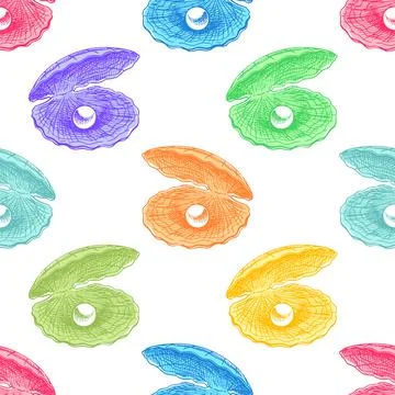 Seamless multicolored seashells with pearls Ilustración de archivo