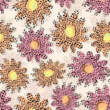 Seamless multicolour abstract polka dot flowers pattern background , greeting Stock Illustration