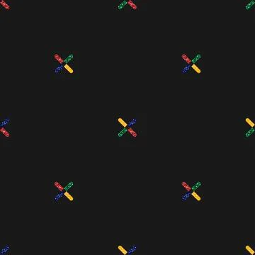 Seamless multicolour glitter cross shape pattern on black background , wink v Stock Illustration
