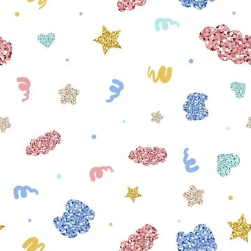 Seamless multicolour glitter pattern on white  background with cute hand draw Stock Illustration