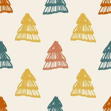 Seamless multicolour hand draw pine tree pattern background Illustrazione stock