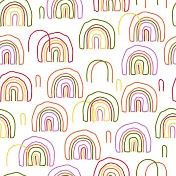 Seamless multicolour pattern background with hand draw curve rainbow , kids p Stock Illustration