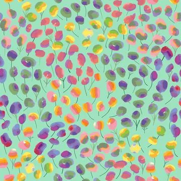 Seamless multicolour small flowers pattern on green background , greeting car Stock Illustration