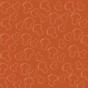 Seamless Mushroom Line Art Pattern on Rust Background. 스톡 일러스트