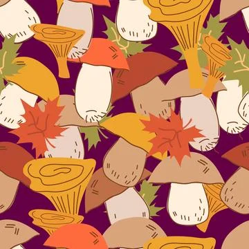 Seamless mushroom pattern that can be used in various design projects, food p Stock Illustration