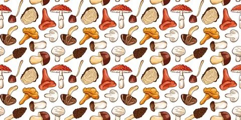 Seamless mushroom pattern in cartoon style. Forest edible and inedible toadstool 스톡 일러스트