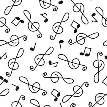 Seamless music pattern. Musical notes and treble clefs in flat style. Drawi.. Stock Illustration