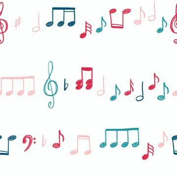 Seamless music texture - notes and clefs doodle vector fashion pattern. Illustrazione stock