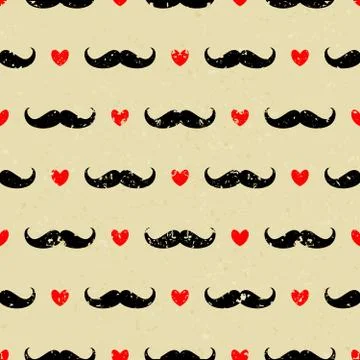 Seamless mustache and hearts background Stock Illustration