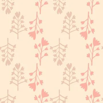 Seamless naive pattern with flower branch shapes. Simple backdrop in pastel p Stock Illustration