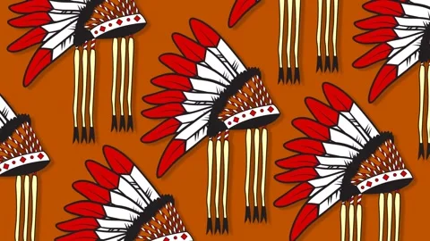 Seamless Native American Headdress Pattern Background Animation For Heritag.. Stock Footage 345567931