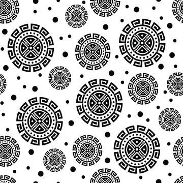 Seamless native doodle pattern. Aztec tribal background. Polka dot style. Stock Illustration