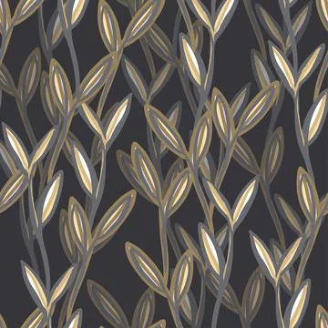 Seamless nature pattern background with hand drawn leafs , greeting card or f Stock Illustration