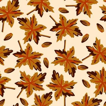 Seamless nature pattern background with hand drawn red maple leaves , greetin Illustrazione stock