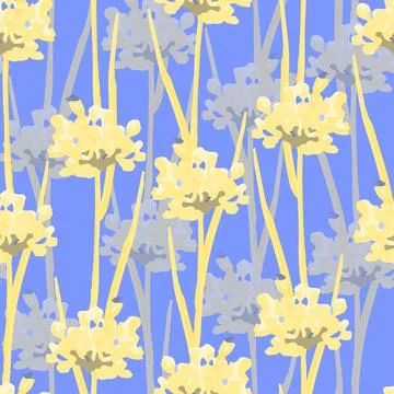 Seamless nature pattern background with yellow hand drawn flower bush , greet Stock Illustration
