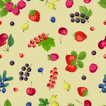Seamless nature pattern with berries. 스톡 일러스트