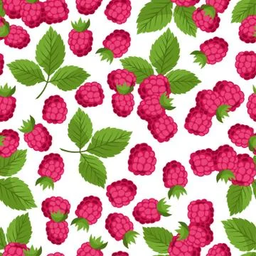 Seamless nature pattern with raspberries. 스톡 일러스트