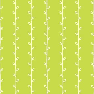 Seamless nature sketch vector pattern. White twigs on green background Illustration