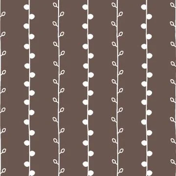 Seamless nature sketch vector pattern. White twigs on brown background Stock Illustration