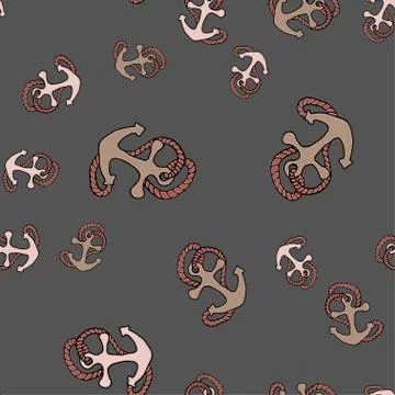 Seamless nautical background with hand drawn anchors. Summer vector design. Stock Illustration