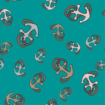 Seamless nautical background with hand drawn anchors. Summer vector design. Stock Illustration